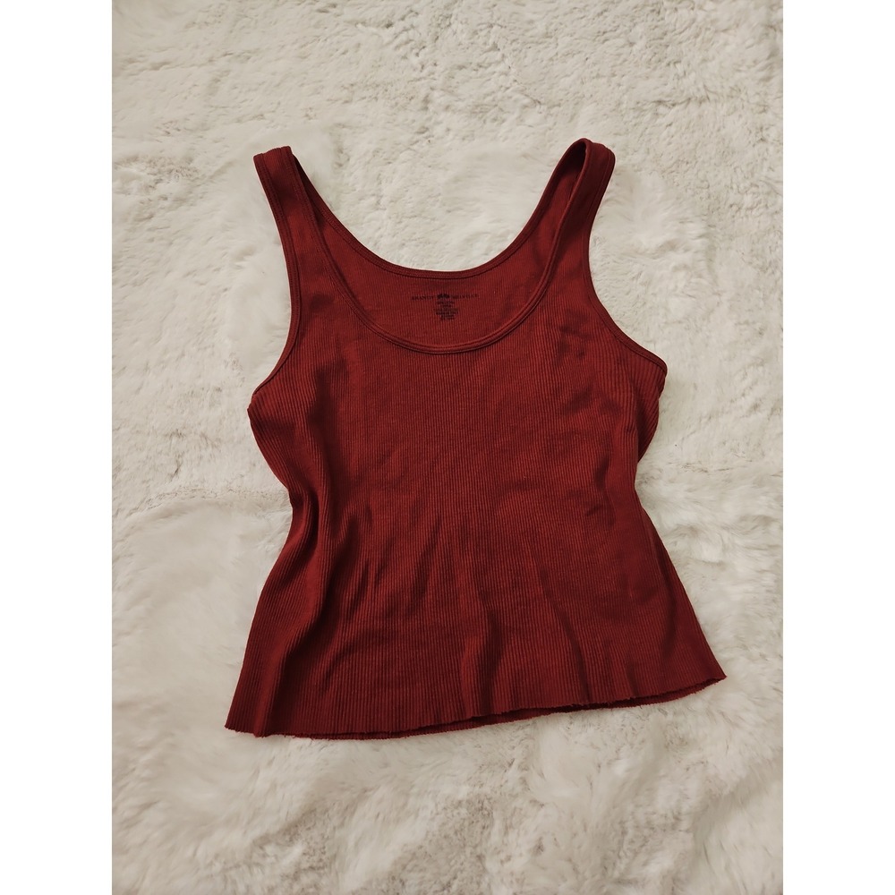 Brandy‎ Melville Maroon Ribbed Tank Top Scoop Neck One Size Y2K Boho